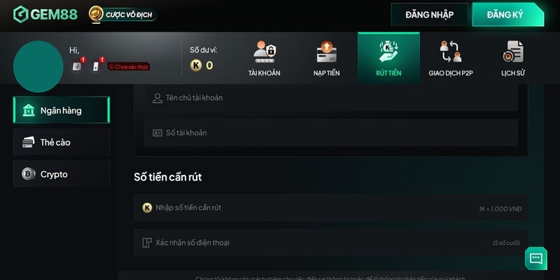 Những phương thức rút tiền Gem88 tiện lợi nhất